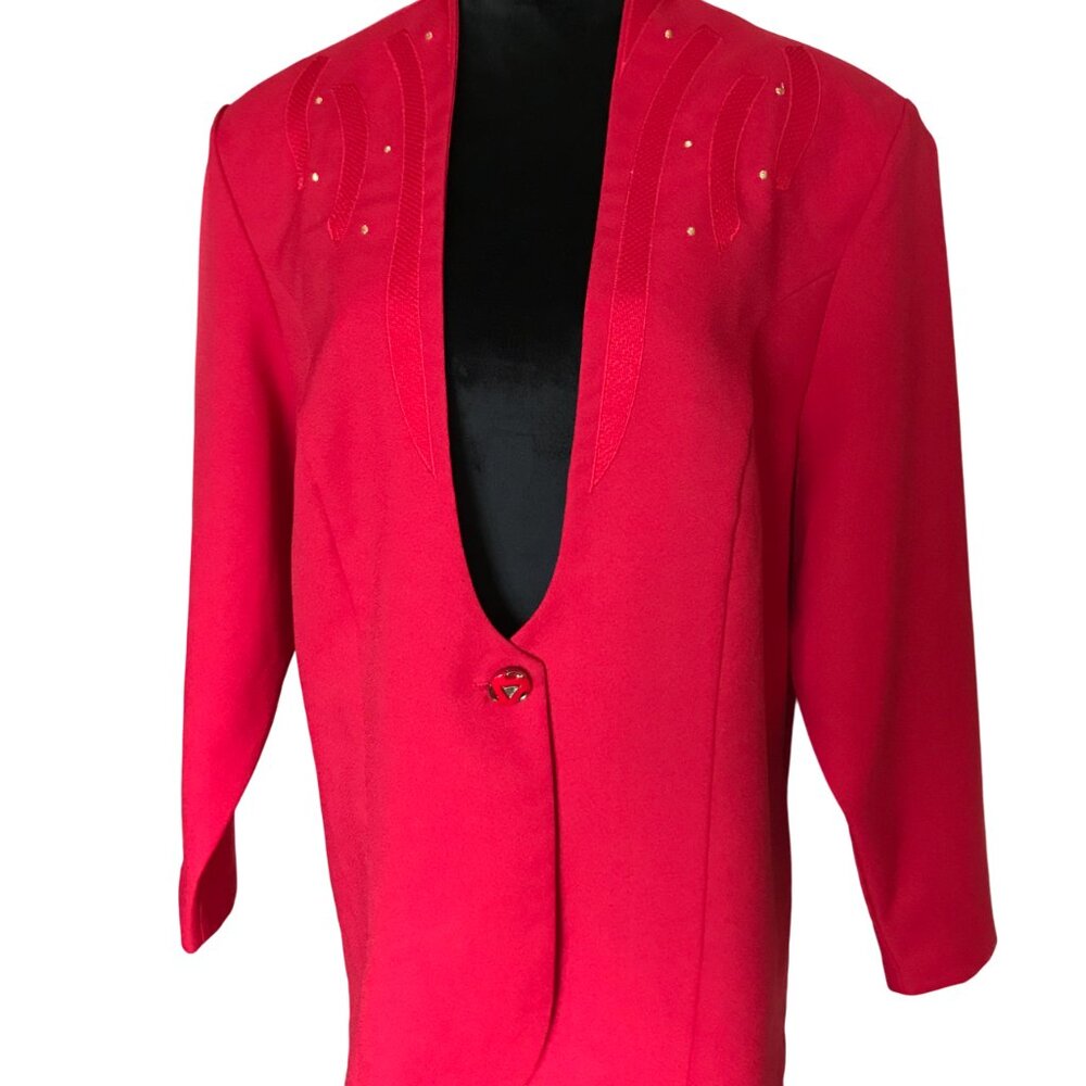 Pride & Joy 70s Geometric Blazer, Vintage Red Jacket Gold Dots Plus Size 22W
